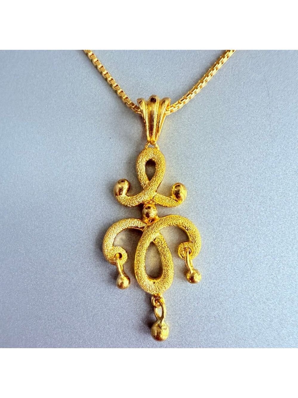 Estate Pure 9999 24k Solid Gold 1mm Box Chain Chandelier Pendant Necklace 20”